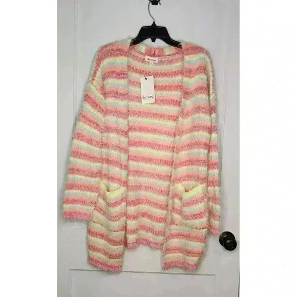 NWT Size Large &Merci Kawaii Multicolor Bright Stripe Fuzzy Fluffy Cardigan - Picture 1 of 5